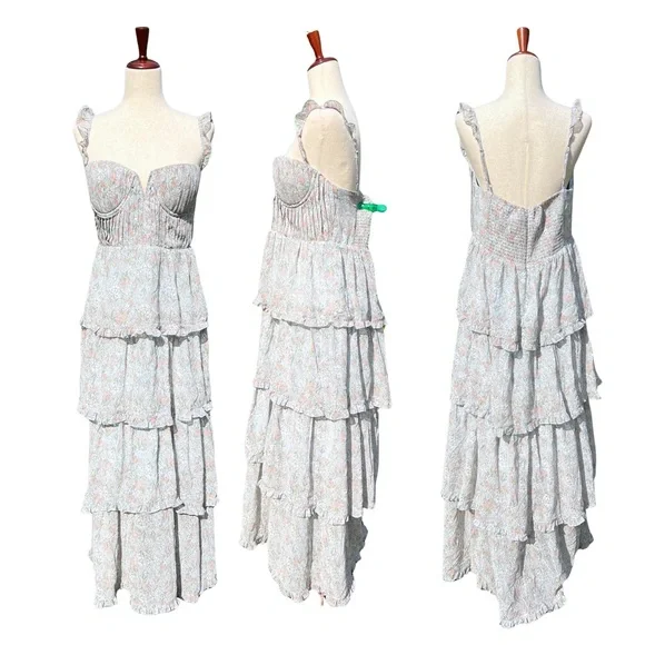 NWT ASTR the Label Midsummer Multi Floral Tiered Maxi Blue Dress Size XL Spring - Picture 3 of 9